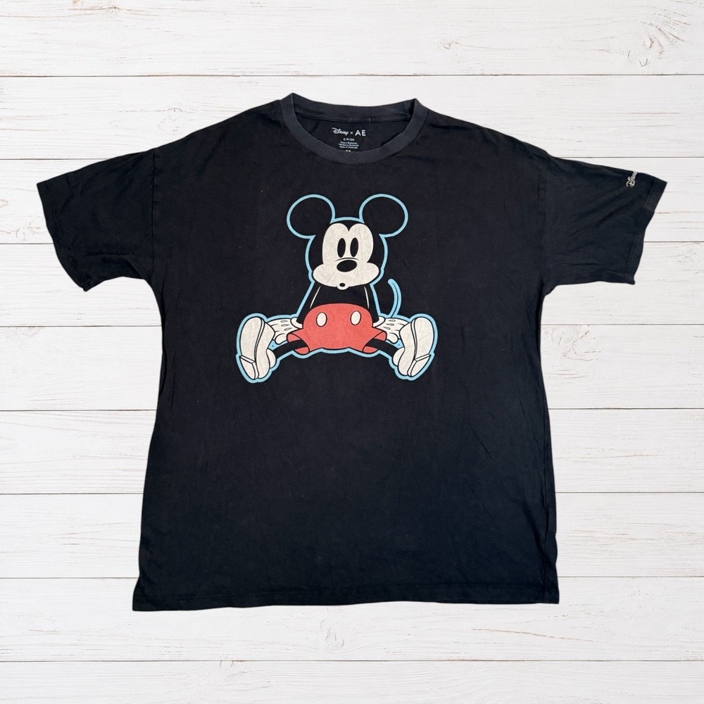 Disney x American Eagle Mickey Mouse Graphic T-Shirt Mens Small Black Cotton Tee